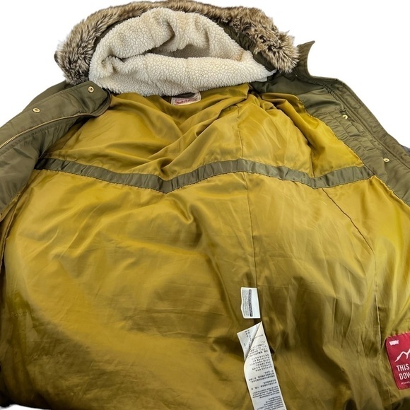 Levi Strauss Women’s Green Poly Duck Down Filled Faux Fur Hooded Parka Jacket - Picture 11 of 16